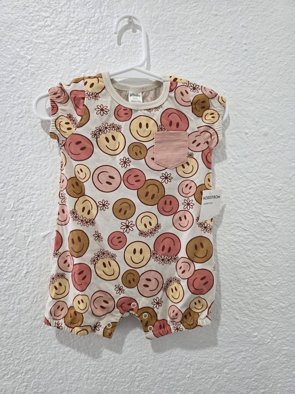 Pink Smiley Pocket Baby One-Piece Romper